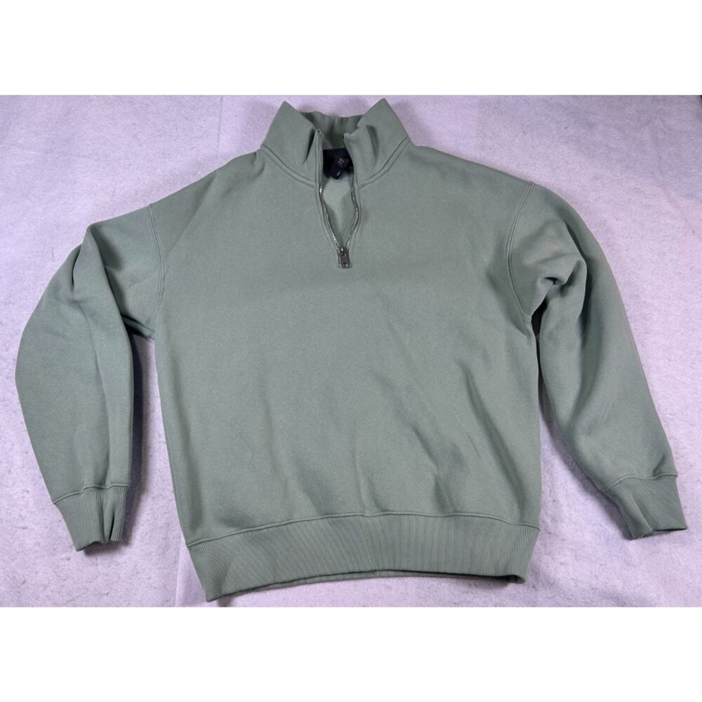 H&M Women's Small Sage Gray Relaxed Fit Quarter Zip Fleece Sweatshirt Pullover